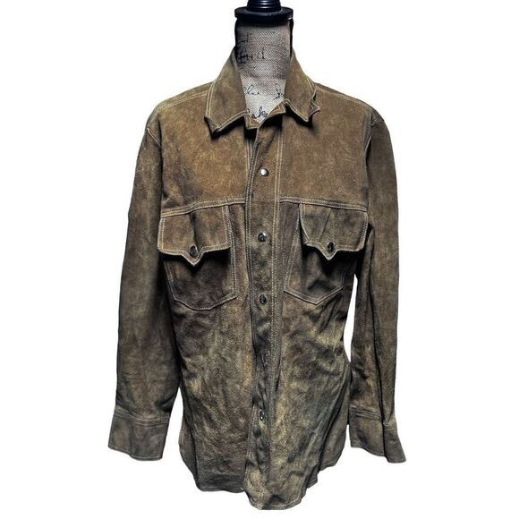 Vintage Other - Vintage Heavy Duty Western Cowboy Style Brown Leather & Suede Front Snap Button